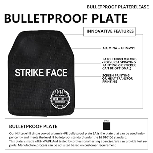 2pc Curved Weight Vest Plates - NU lll3A Chest Plates-Insert §£u??????tpr??f Plates-IeveI 3A Standard Body Arrnor Plate, Size 10x12x0.5 inches -7.5LB (Pair) black
