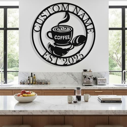 Image of Personalized Coffee Metal Sign, Custom Coffee Bar Signs, Custom Name Signs for Cafe Station, Coffee Wall Art Decor for Kitchen, Cafe Shop Decor, Cafe Lover Gift