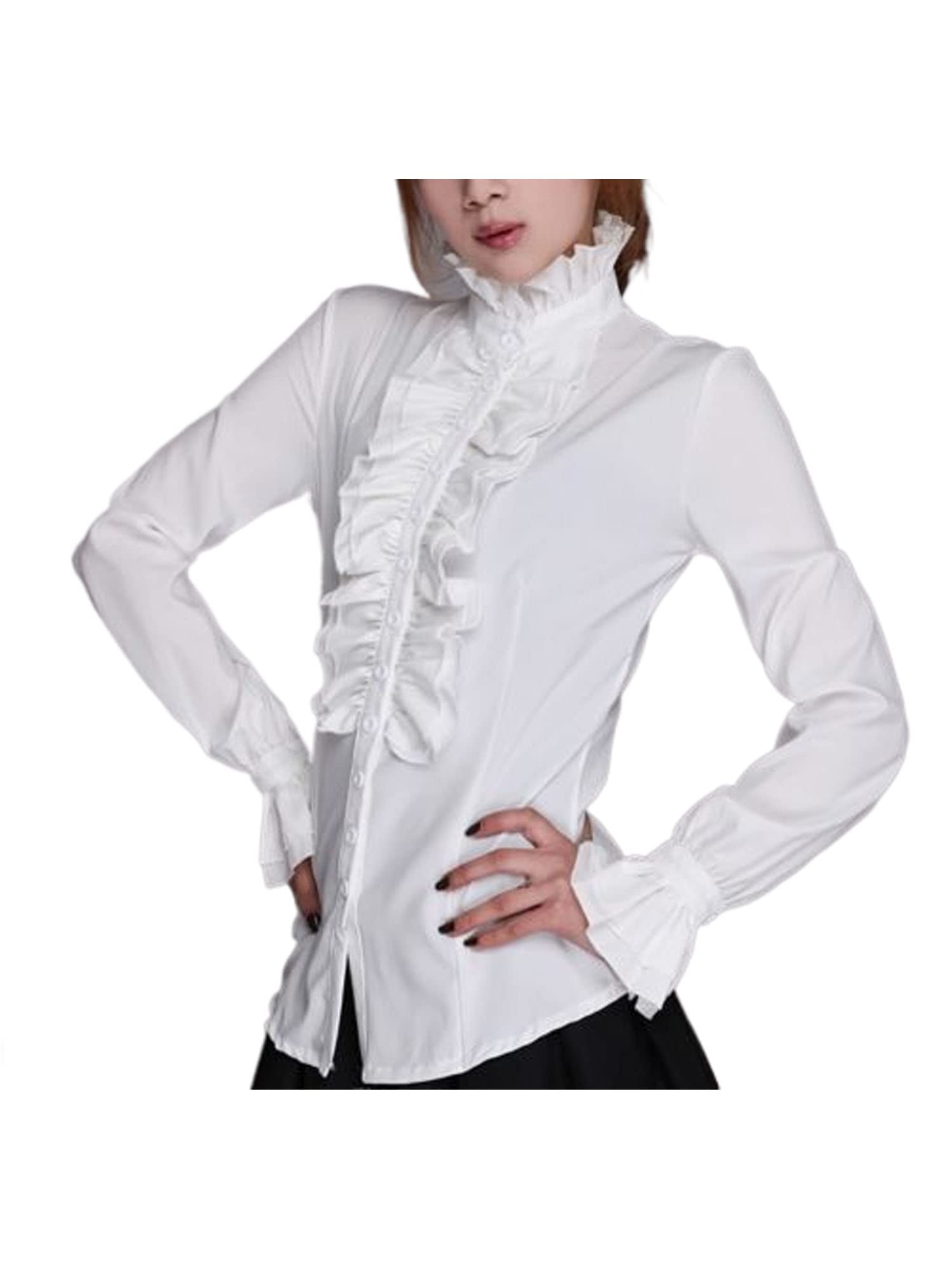 Niusricy Blusa de boda para mujer, cuello alto, estilo victoriano, vintage, con volantes, para oficina