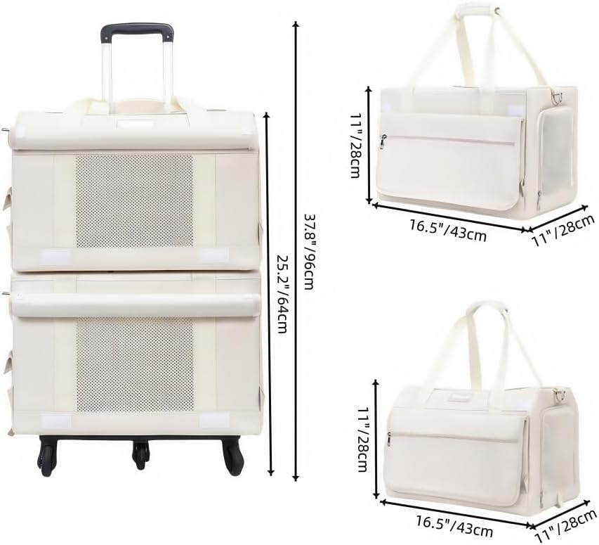 Double-Layer Rolling Pet Carrier for Two Cats, Stackable Travel Bag with Mesh Windows, Removable Compartments