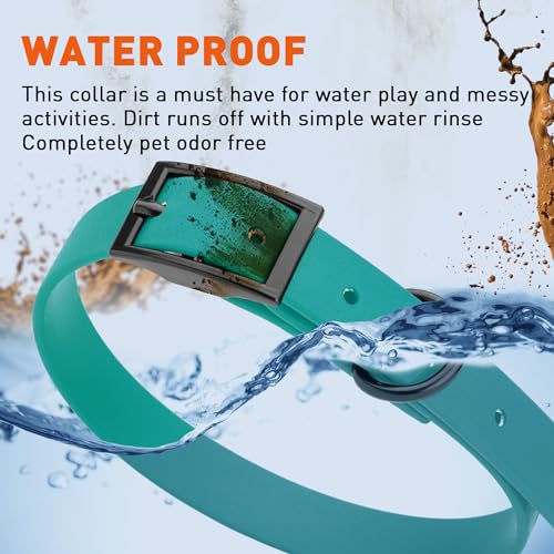 Image of Dogline Biothane Waterproof Dog Collar Strong Coated Nylon Webbing with Black Hardware Odor- Proof for Easy Care Easy to Clean High Performance Fits Small Medium or Large Dogs, Blue Aqua