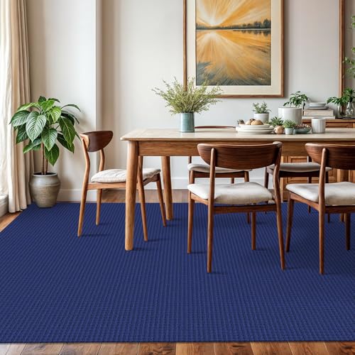 KOZYFLY Washable Area Rug 6x9 ft Rubber Backed Non Slip Rugs for Living Room Braided Cotton Bedroom Rug Woven Office Rugs Indoor Floor Carpets for Dining Bedroom Living Room, Royal Blue/Navy
