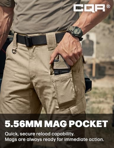 Image of CQR Men's Flex Ripstop Tactical Pants, Water Resistant Stretch Cargo Pants, Lightweight EDC Hiking Work Pants