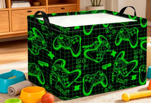 Image of CLOCOR Rectangular Storage Basket Empty,Gift Basket,Waterproof Storage Bin,Room Decor(Fluorescent Green Game)