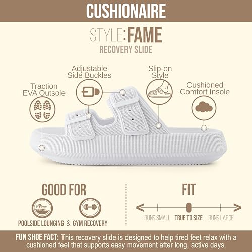Image of CUSHIONAIRE Fame Pillow Recovery Sandals for Women, Adjustable Double Buckle Waterproof EVA Cloud Slides for Women