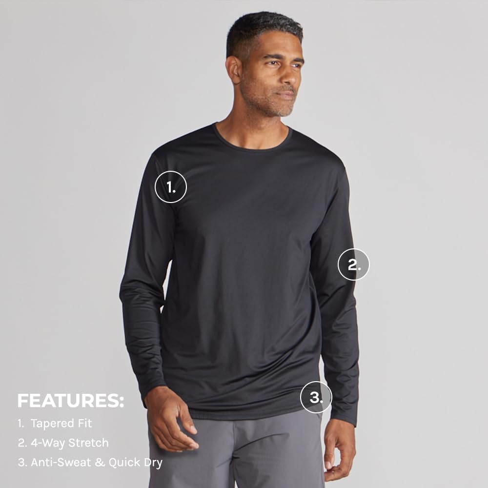BLYT Performance Drop-Cut Long Sleeve Men's Shirt - Tapered Fit, Active & Casual Comfort Wear - Lightweight