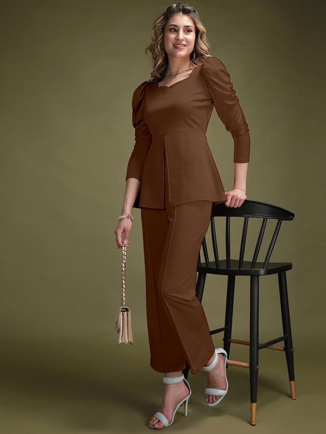 Image of Selvia Women's Lycra Solid Sweetheart Neck Casual 2 Piece Co-Ords Set