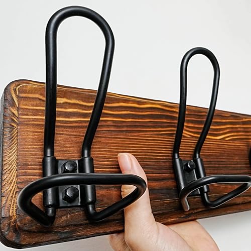 2-Pack Dseap Rustic Farmhouse Wall-Mounted Real Wood Coat Rack w/ 5 Wire Hooks - image 6