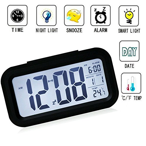 Winnes Wecker Digital, Großer HD Bildschirm Intelligente Nachtlicht Wecker Alarm Clock Für Kinder Jugendliche Mode Junge LED Hintergrundbeleuchtung Display LCD Digital Elektronische Wecker(Schwarz)