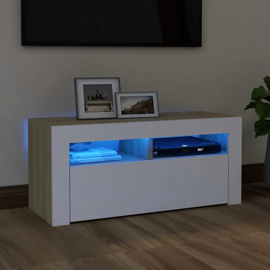 vidaXL Mobile Porta TV con Luci LED Grigio Cemento 90x35x40 cm