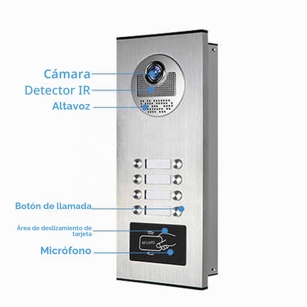 Video por cable sistema de intercomunicación de varios apartamentos, 2/3/6/8/10/12 Unidad 7 pulgadas MONITOR VIDEO timbre kit interior y exterior (1 Timbre + 8 Monitore)