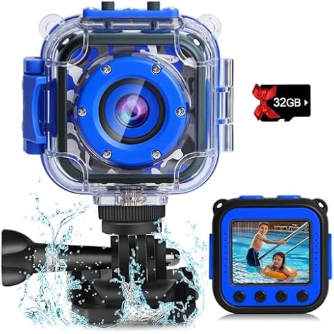 PROGRACE Kids Waterproof Camera for Boy Toys - Gifts for Boy Waterproof Digital Camera Underwater Video Camera for Kids Age 3-14 Year Old Birthday Presents with 32GB Card Cover