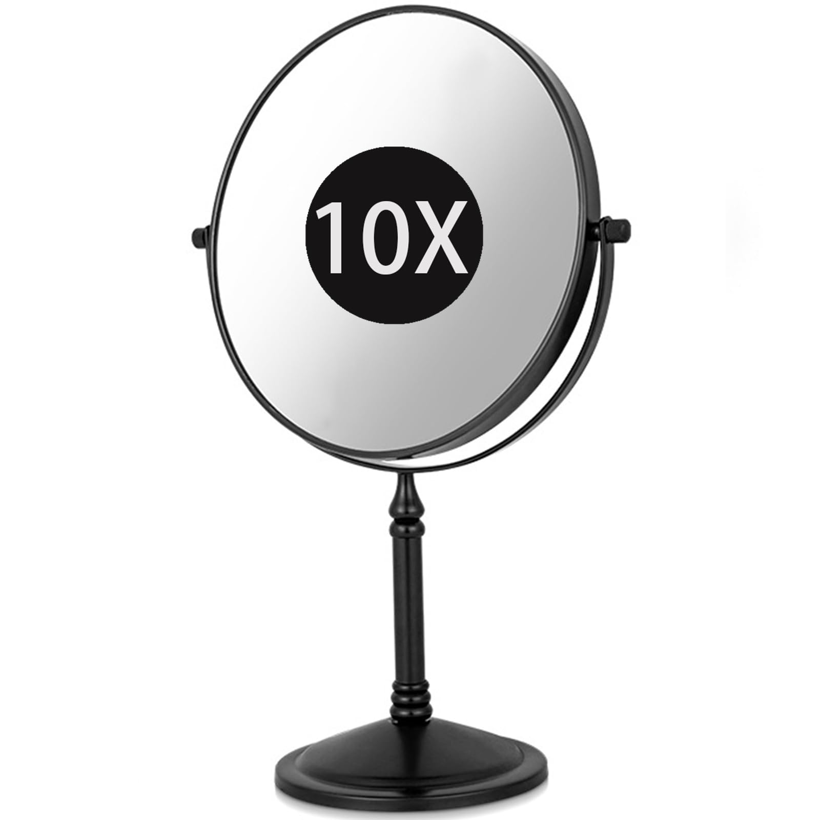 SXFSDOU 8" Standing Magnifying Makeup Mirrors, 360° Swivel Desktop Double Sided Vanity Mirrors with Stand for Bathroom,Black,10X