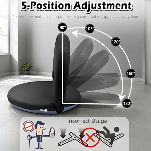 Image of Floor Chair Floor Cushion Folding Padded Gaming Chair Adjustable 5-Position Floor Seat with Back Support for Kids Adult Great for Gaming Reading Meditating (Black)