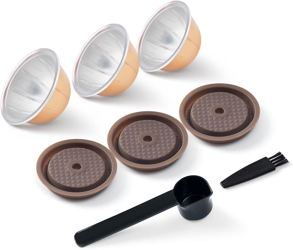 Reusable V ERTUO Capsule Lids 3 Pcs + EMPTY V ertuo Pods-80+150+230ml Each 6 Pcs Compatible With Vertuo Coffee Maker, BENFUCHEN Reusable Silicone Cap For nes presso V ertuo Reusable Pods Kit - Amazon product rated Grade A