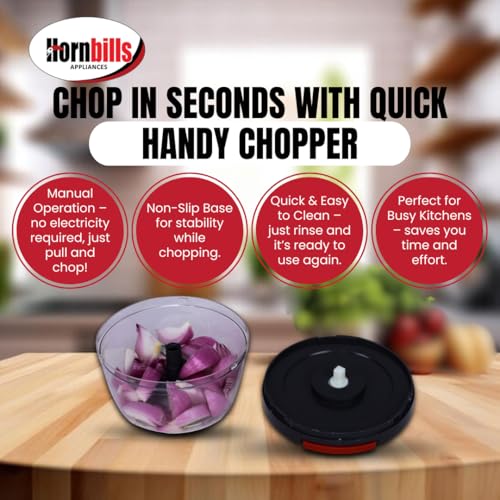 Image of Hornbills Vegetable Manual Chopper with 3 Blades 500ml Kitchen Multi Blade Food Chopper for Vegetables Onion Garlic Hand Chopper Stainless Steel Blade Compact Vegetable Portable Mini Chopper | Red