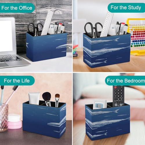 Porte-stylos en cuir baleine bleue pour bureau et pinceaux de maquillage