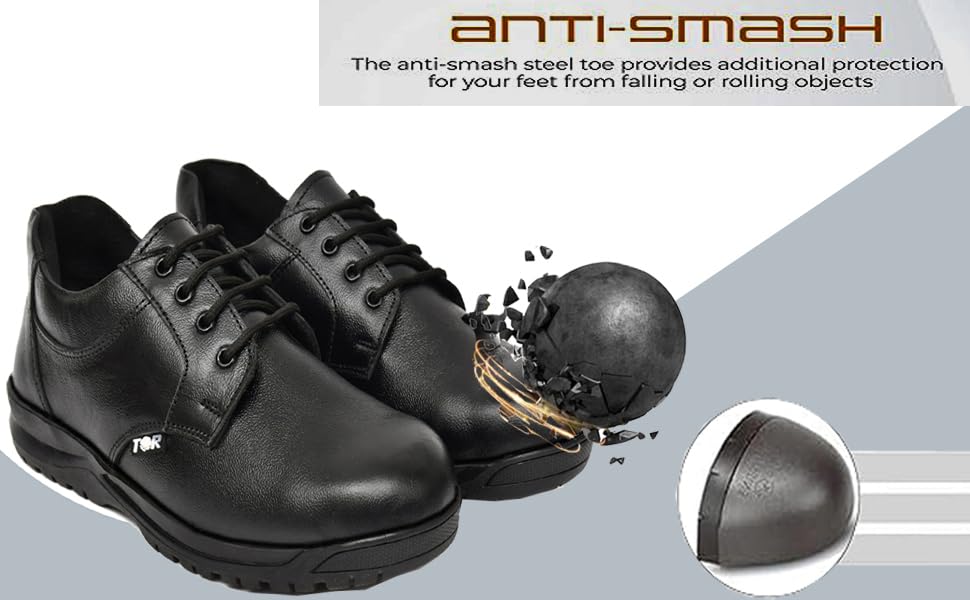 Image of TOR Men's Industrial Genuine Leather Safety Shoes - Steel Toe and Lightweight (Black)