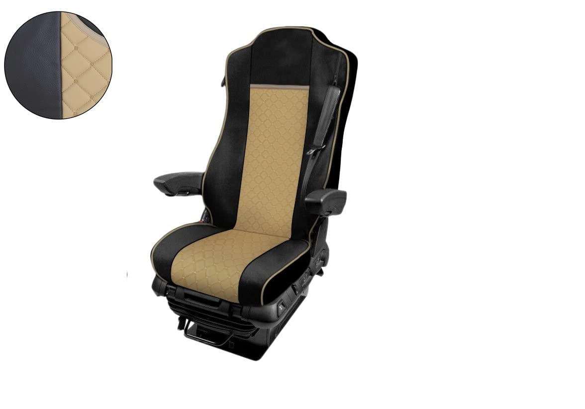 Juego de fundas de asiento de cuero ecológico 1+1 para camiones, fundas protectoras con ajuste para MP4, color negro y beige