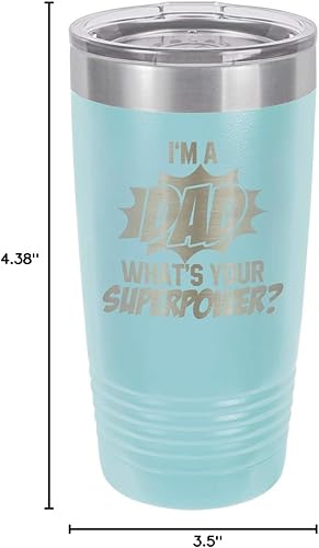Miniatura 7 de IM A DAD WHATS YOUR SUPERPOWER Vaso de bebida azul claro de 20 onzas con pajita  Taza de viaje grabada con láser  Comparar con Yeti Rambler  Idea de