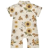 KOCOART Toddler Boys Romper 18 Months Bee Sunflower Honeycomb Stylish Polo Collar Infant Jumpsuits Floral Vintage Cotton Baby Outfit for Outdoor & Daily Wear