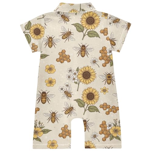 KOCOART Toddler Boys Romper 18 Months Bee Sunflower Honeycomb Stylish Polo Collar Infant Jumpsuits Floral Vintage Cotton Baby Outfit for Outdoor & Daily Wear