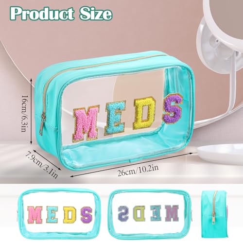 Chenille Letter Clear Makeup Bag, Portable Preppy Patch Cosmetic Toiletry Storage with Zipper Clear Travel Storage Bag for Women3