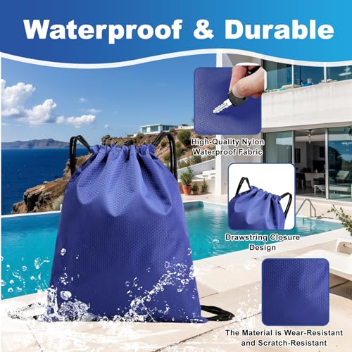 Image of 5-Pack Waterproof Drawstring Backpacks, Soccer-Texture Oxford Fabric, 16.9 inch x 13.8 inch, Lightweight 0.20 lb Each, No Eyelets, Gym & Marathon Gear Sacks(Blue)