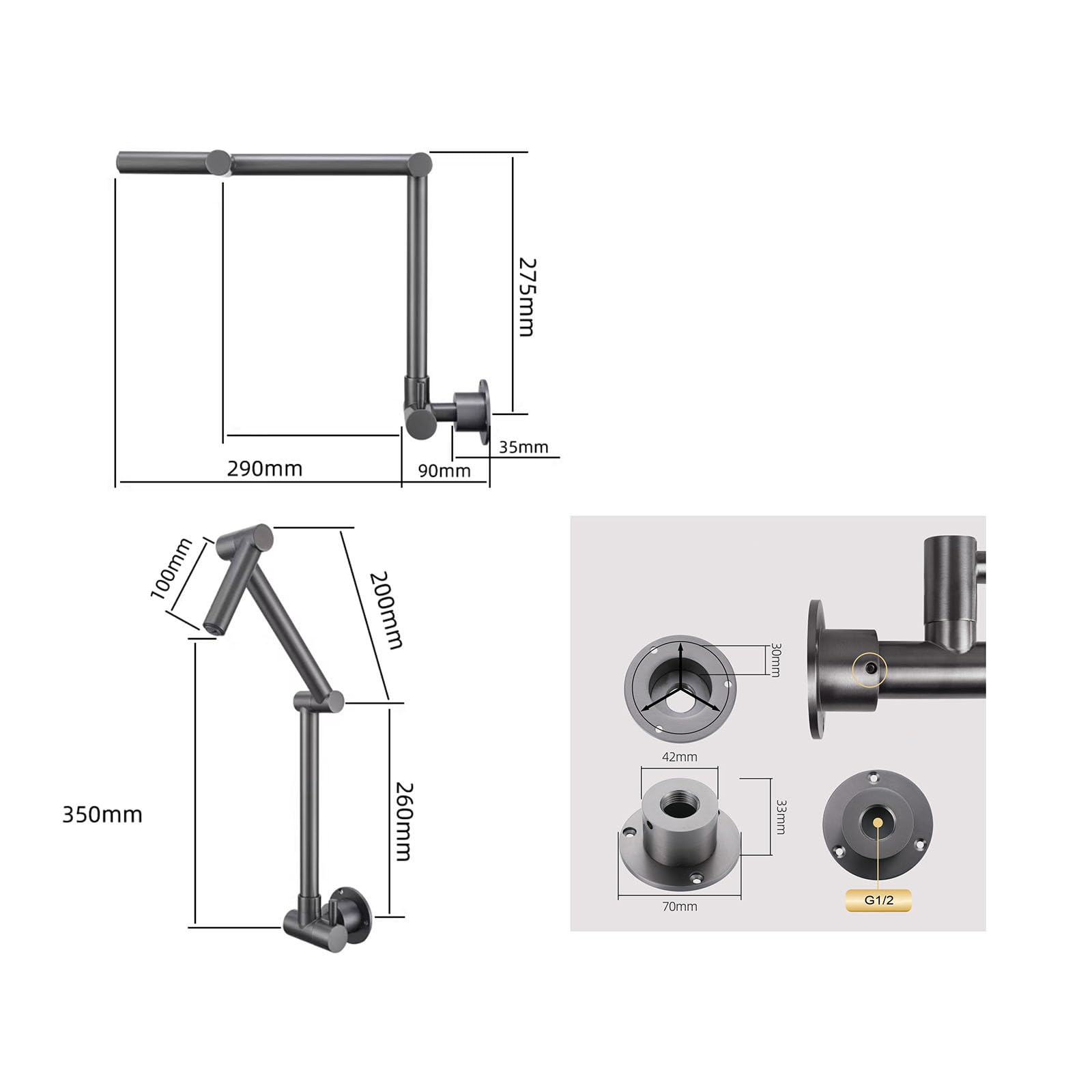 Rubinetto Filtrante Cucina a Parete Monocomando Rubinetti Pieghevoli per Riempimento Pentole in Rame,Cromato