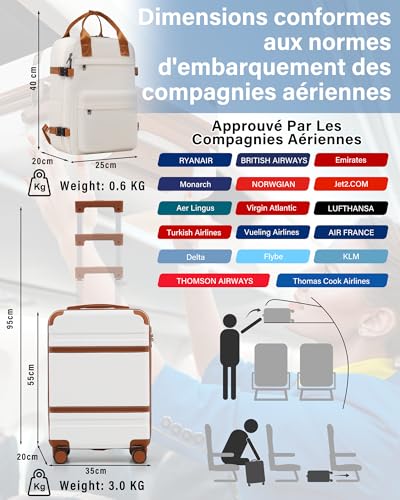 Valise cabine 55 x 35 x 20 rigide dotée de 4 roulettes multidirectionnelles