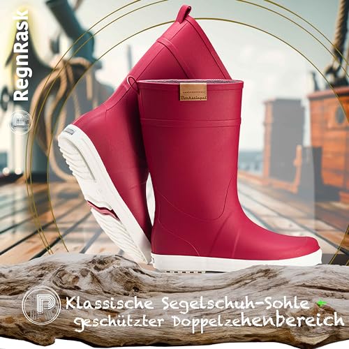 Ultrapower REGNRASK - Damen einfarbige Gummistiefel mit Kontrastsohle l Gartenstiefel | Matschstiefel | Festivalstiefel l Rot/Weiß, Gr.:43