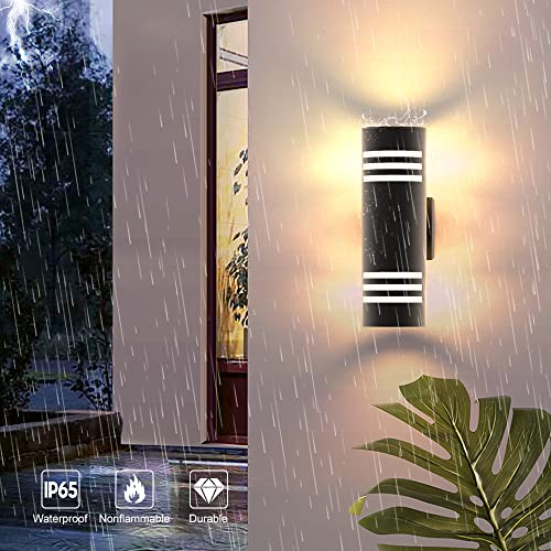 Image of Sytmhoe Cylinder Outdoor Wall Lights 2Packs, Black Modern Up Down Wall Porch Lights, Exterior Wall Sconce, Aluminum, E26 Base,Anti-Rust Waterproof Wall Lantern for Doorway, Garage, Patio(2Pack)
