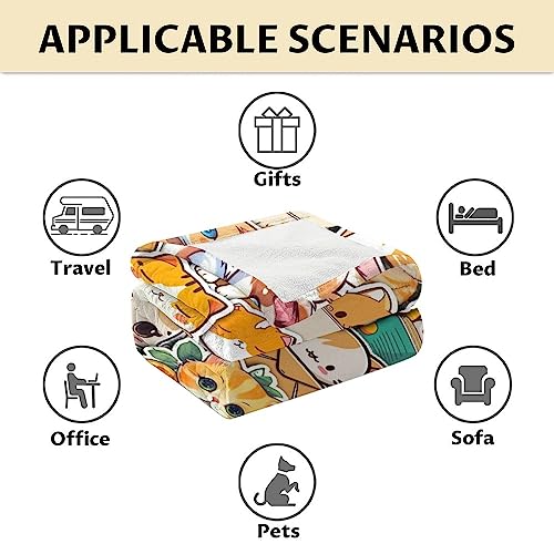 Cat Blanket Gifts - 50"x60" Cute Throw for Kids & Adults - Yellow Soft Fuzzy Blankets for Bed, Couch & Living Room