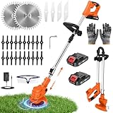 21V Cordless Strimmer, 700W Grass Trimmer with 2x 2000mAh Batteries, Lightweight Foldable Battery Strimmers Cordless with 26 Blades,90° Adjustable Head for Garden Lawn Weeding - Deep Orange