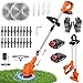 21V Cordless Strimmer, 700W Grass Trimmer with 2x 2000mAh Batteries, Lightweight Foldable Battery Strimmers Cordless with 26 Blades,90° Adjustable Head for Garden Lawn Weeding - Deep Orange