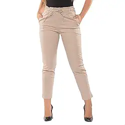 Calça Feminina Jogger Sarja Brim Lycra Cintura Alta Elegante Casual Com Barra Social Confortável