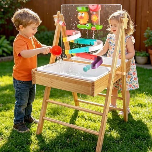 4in1 Water Table for Toddlers 1-3,Wooden Sensory Table & Sand Tab...