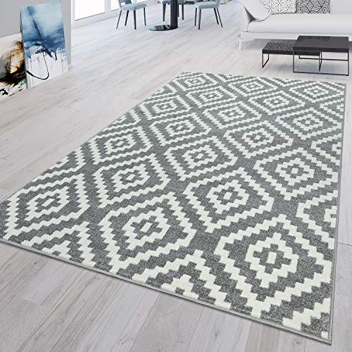TT Home Alfombra Habitación Salon Dormitoro Pelo Corto Moderna Estilo Nordico Etnica Triangulos, Color:Gris 2, Tamaño:70x140 cm