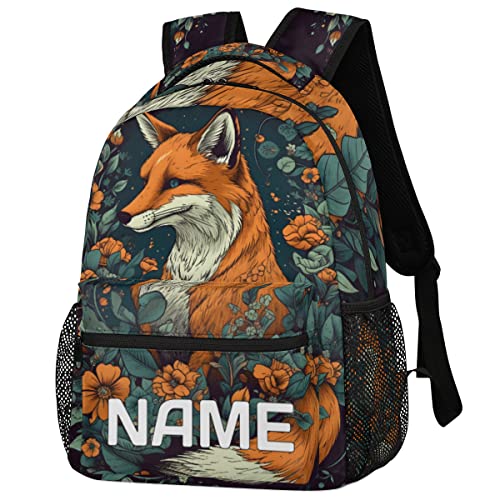 Cute Animal Fox Custom Backpack for Kids Boys Girls Floral Flower Personalized School Bookbag for College Elementary Middle School Bag Casual Daypack Laptop Bag for Women Men3