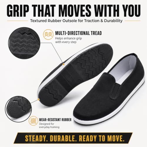 Image of Kung Fu Shoes for Men and Women, Tai Chi Martial Arts Canvas Slip-On Shoes Traditional Chinese Old Beijing Style with Flexible Textured Rubber Sole for Training, Walking and Everyday Wear