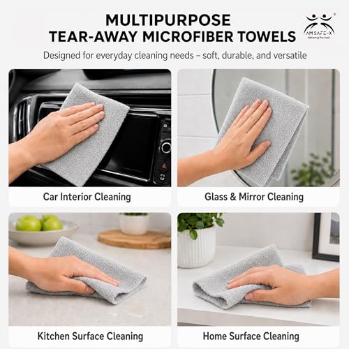 Image of AM Safe-X Microfiber Cleaning Cloth Roll 20Pcs | 10X Cheaper Than Paper Kitchen Towel Roll | Ultra Absorbent Lint Free Washable & Reusable Cleaning Towels for Kitchen 4000 Times Multi-Purpos Cleaning