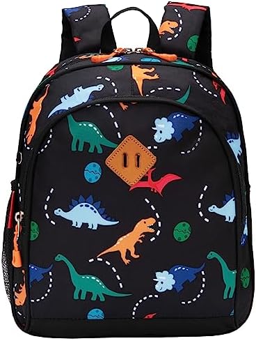 JinBeryl Toddler Backpack for Boys, 12 Inch Kids Dinosaur Backpack for Preschool or Kindergarten, Black