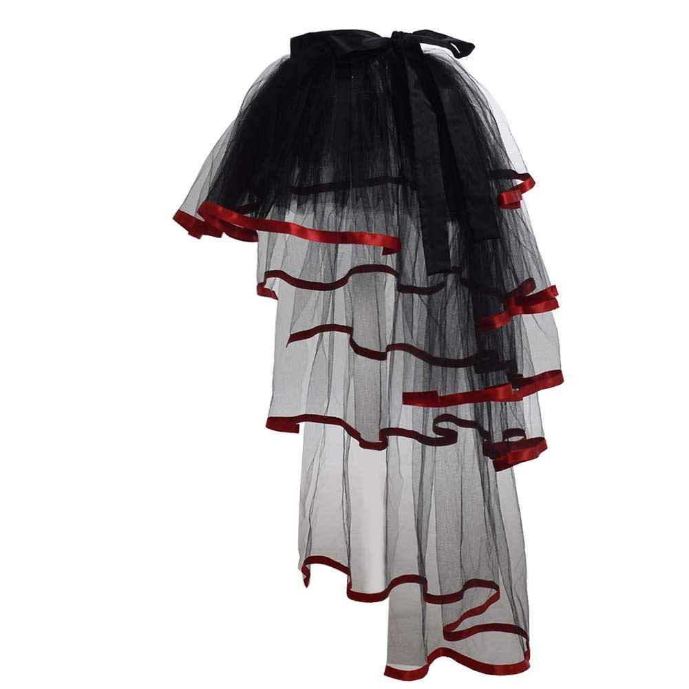 Graceart Women's Red Edge Steampunk Bustle Tutu Belt Black Lace Underskirt (Red Edge)