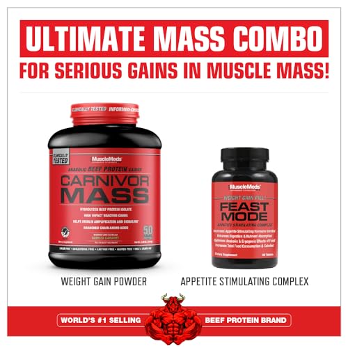 Image of MuscleMeds CARNIVOR Mass Gainer Beef Protein Isolate Shake, 50 Grams Protein, 125 Grams Carbs, 0 Fat, 0 Sugar, Lactose Free, Vanilla Caramel, 5 Pound