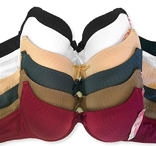 Mamia Women's 6 Pack Solid Microfiber Bra Neutral Colors 38B