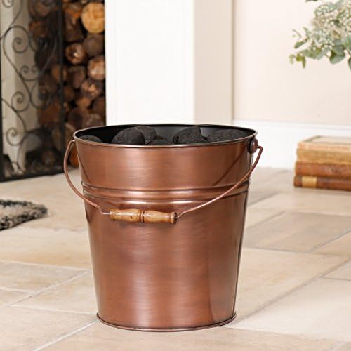 Vintage Style Antique Finish Copper Kindling Coal Bucket Fireside Storage Accessory (17L)