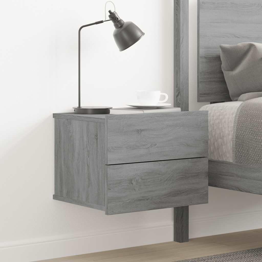 Comodino Sospeso 2 Cassetti Grigio Sonoma 40x30x30 cm