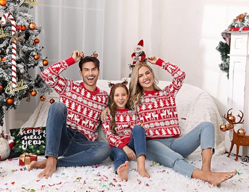MISSKY Family Christmas Sweater Reindeer Snowflake Pattern Crew Neck Holiday Pullover Knitwear2