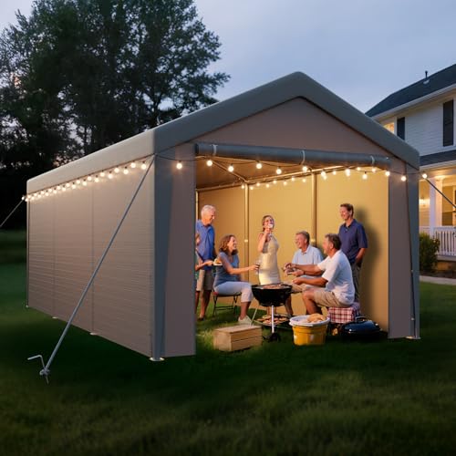 arvioo Pavillon mit 2 Seitenwände & 2 Eingänge, Schaffen eine Temporäre Raumlösung, 3x6 m XL Zeltgarage Lagerzelt Weidezelt Gerätezelt Winterfest Windschutz Wasserdicht UV-beständig, Stahl & PE (Grau)