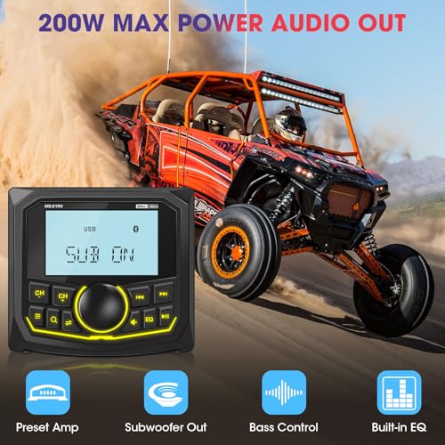 Image of Waterproof Bluetooth Radio for Golf Cart: DOVOX Boat Marine Gauge Stereo - 2.8 Inch LCD Display AM FM USB AUX Subwoofer 200W Output - Gift for Golfer